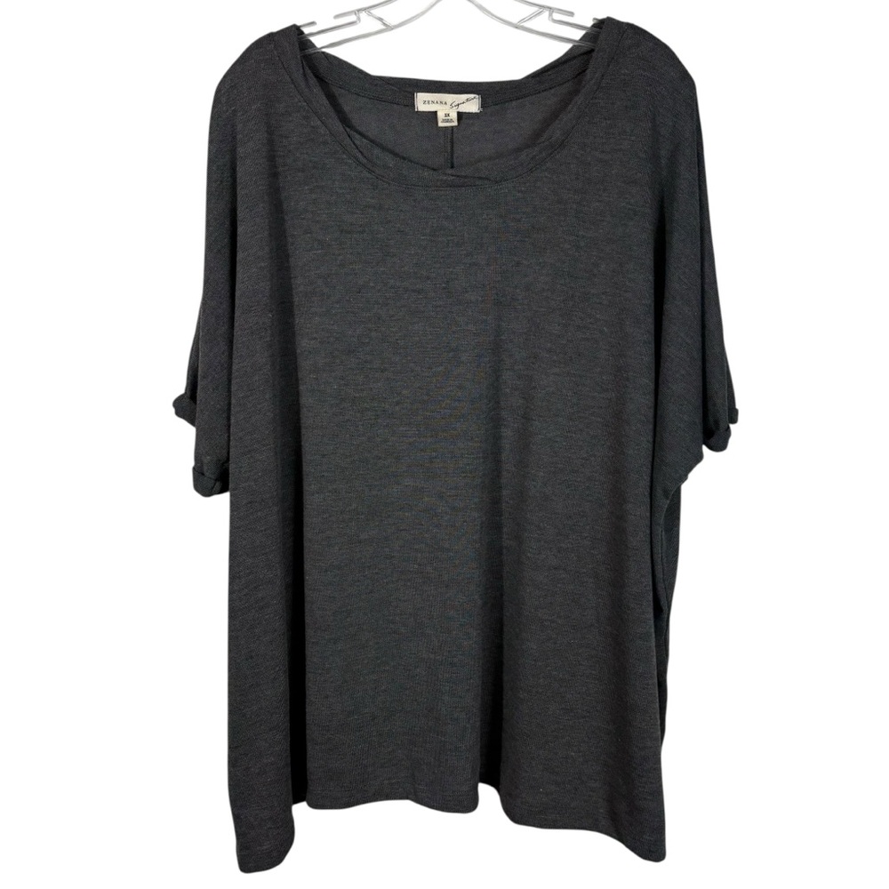 Zenana Signature Split Open Back Short Sleeve Stretch Knit Plus Size Top 3X 3XL